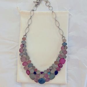 Multi colored Drusy Quartz statement bib necklace set in Sterling Silver.